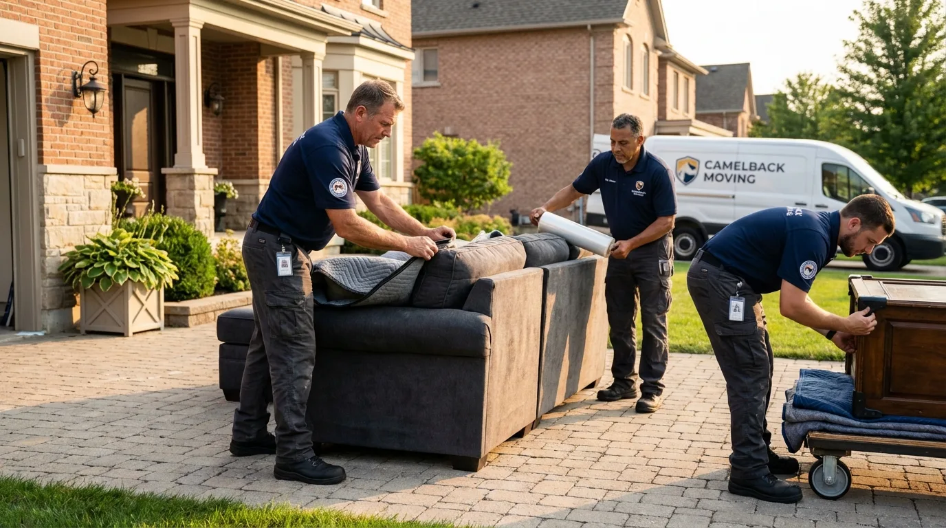 Large estate moving crew wrapping furniture in Aurora, IL